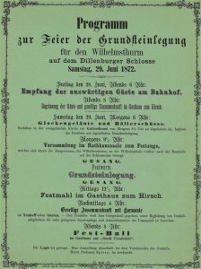 Das Programm für die Feier der Grundsteinlegung am 29. Juni 1872 (Foto: Stadtarchiv Dillenburg)